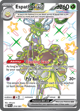 Paldean Fates - 214/091 - Espathra ex - Shiny Pokemon kaarten Kopen - LuiopZondag TCG Store Assen
