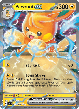 Obsidian Flames - 073/197 - Pawmot ex - Pokemon kaarten Kopen - LuiopZondag TCG Store Assen