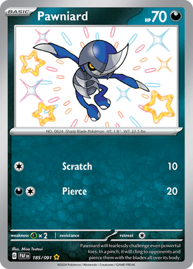 Paldean Fates - 185/091 - Pawniard - Shiny Pokemon kaarten Kopen - LuiopZondag TCG Store Assen